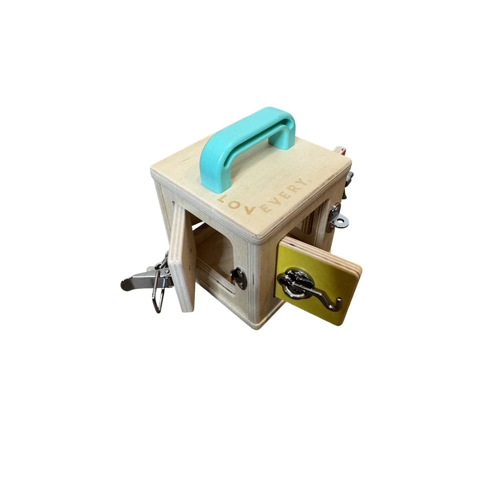 Lovevery Wooden Activity Cube Lock Box Latches Multicolor Montessori 12-18 Mo‎